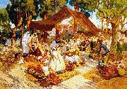 Frederick Arthur Bridgman, An evening gathering at a North-African encampment